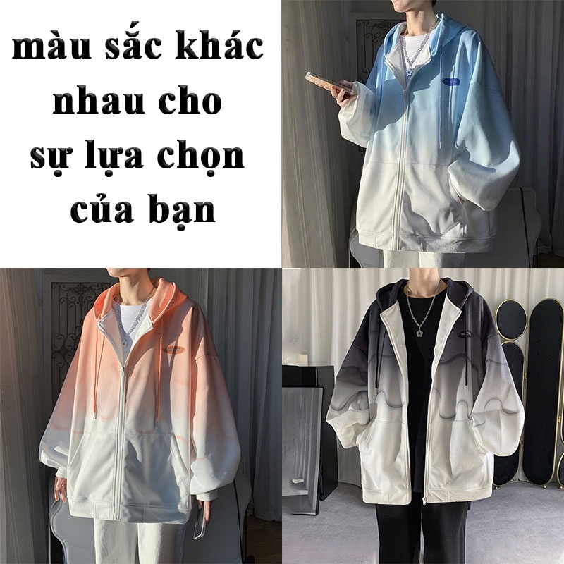 Áo khoác hoodie NAM Áo Khoác Bóng Chày Có Mũ Trùm Dáng Rộng Màu Gradient Phong Cách Đường Phố Hàn Quốc Cá Tính