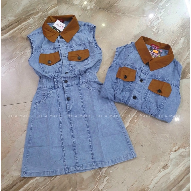 Váy Bò Jean Pha Sát Nách Phối Cổ Xinh Mã S04