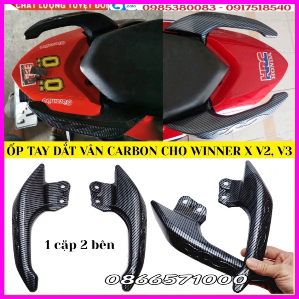 Ốp Tay Dắt, Cặp Bọc Mũi Dè Nhựa Abs Vân Carbon Cho Honda Winner X v2, v3 Đời 2019 đến 2023 Hàng Cao Cấ
