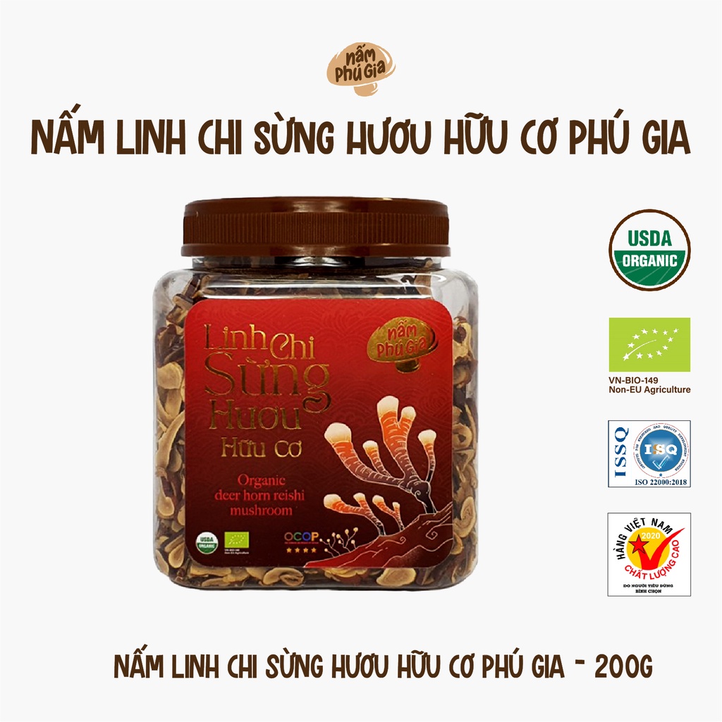 Linh Chi Sừng Hươu Hữu Cơ Thái Lát Hộp 200g