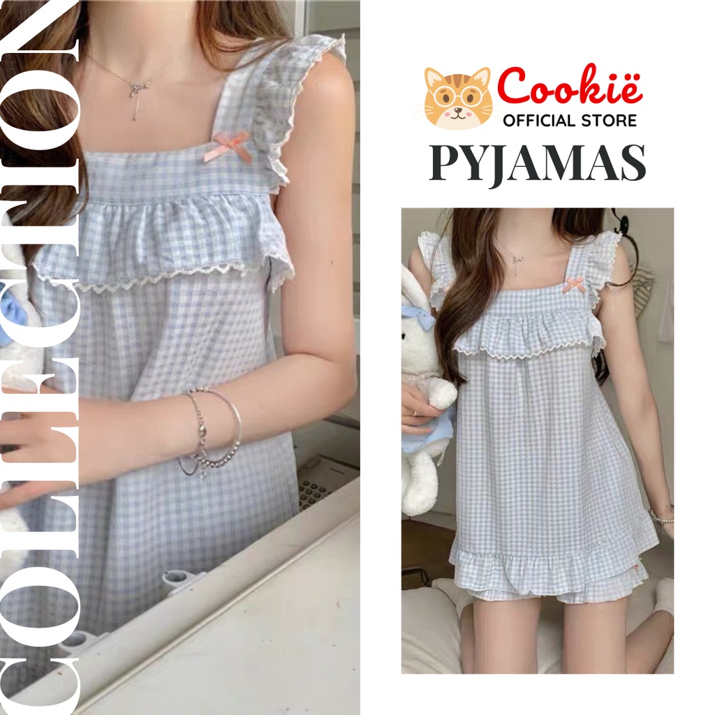 Set Quần Áo Ngủ, Bộ Đồ Ngủ Dài Mặc Nhà Dễ Thương Chất Cotton Tay Phối Ren FLURITY BNTNTC155