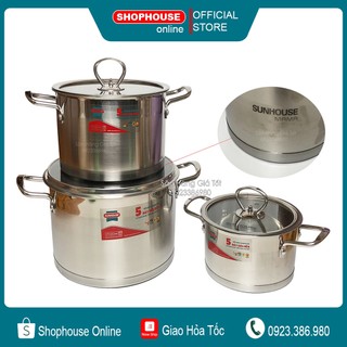 Bộ nồi inox 5 đáy bắt từ Sunhouse SH784 ( Size 16-20-24cm )