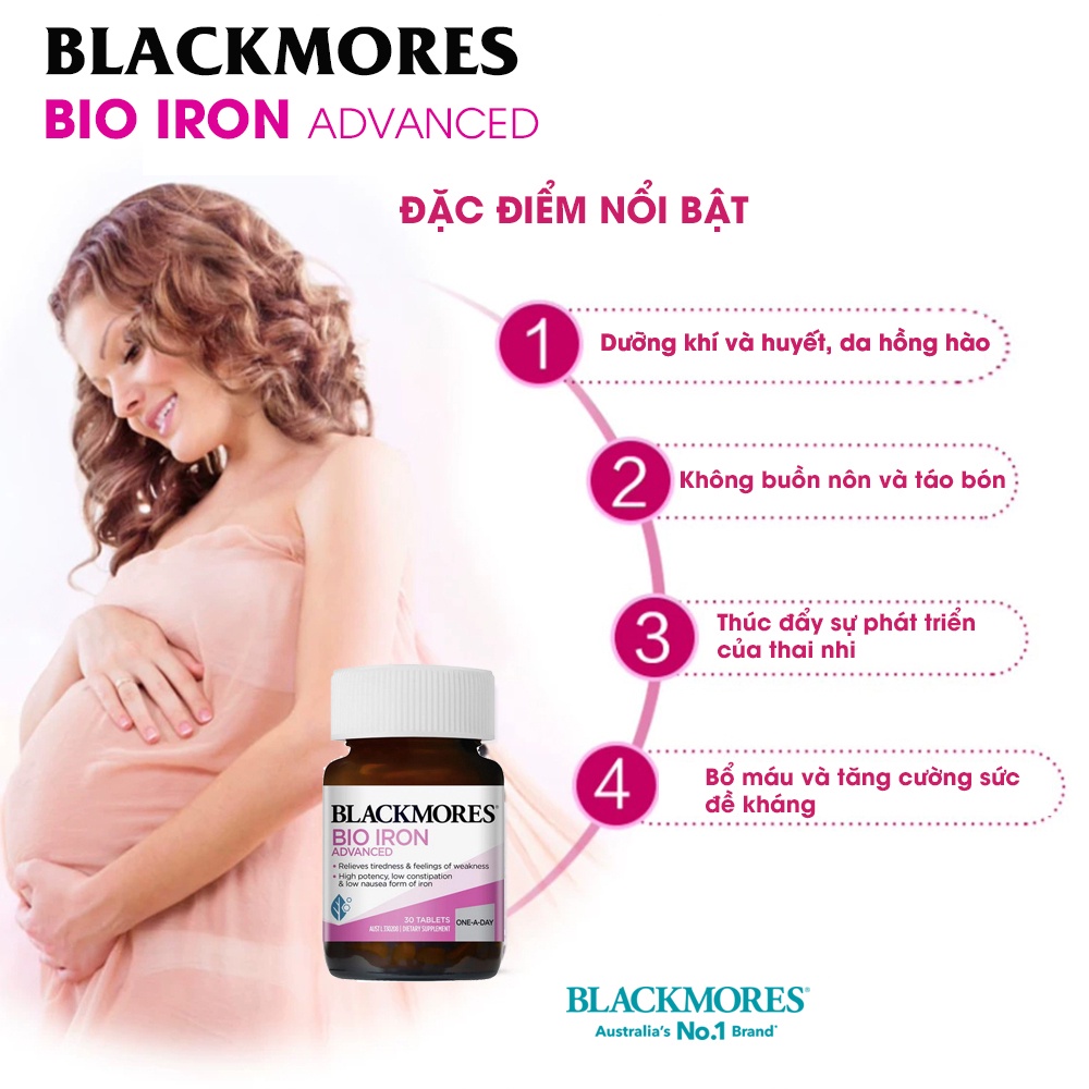 Sắt bầu Blackmores Pregnancy Iron 30 viên chính hãng Úc bổ sung sắt cho bà bầu giúp phòng ngừa thiếu máu