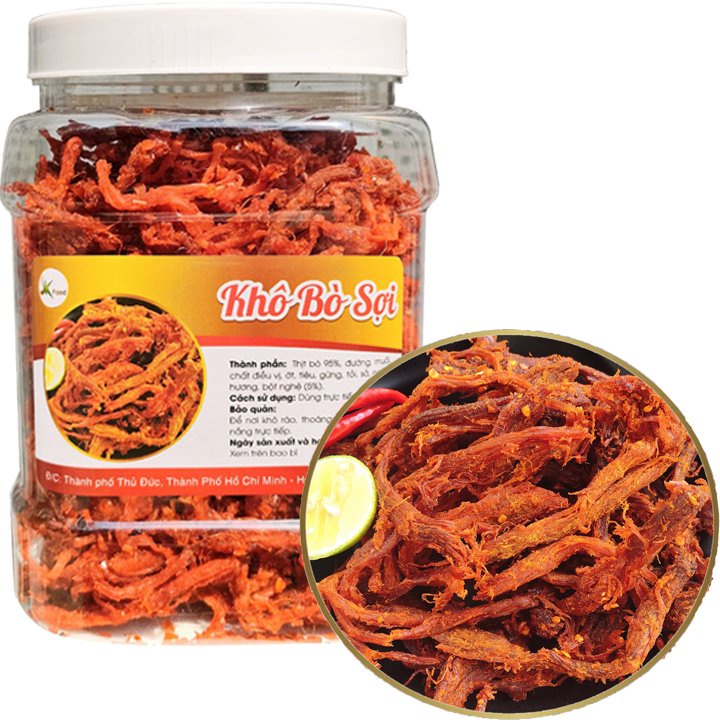 Khô bò sợi loại dài và to hàng chuẩn chất lượng gia vị đậm đà SK FOOD - 500g