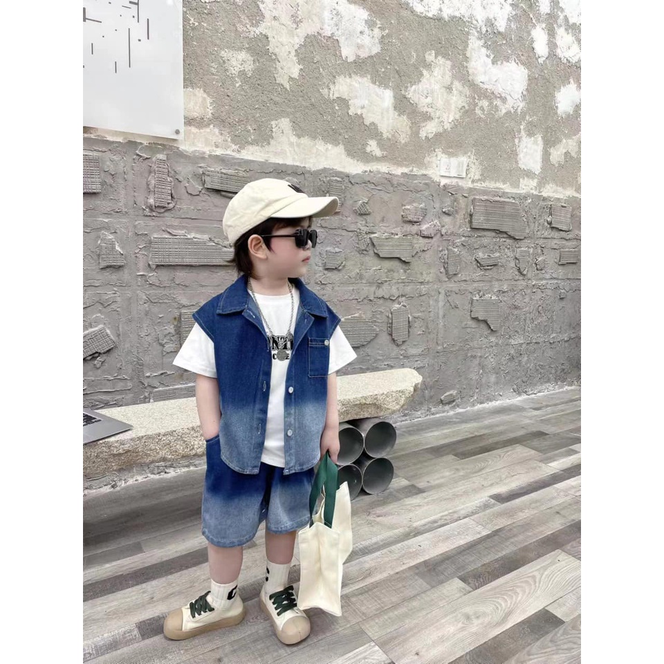 Set jean + kèm áo thun cotton cho bé trai cực ngầu size 8-20kg