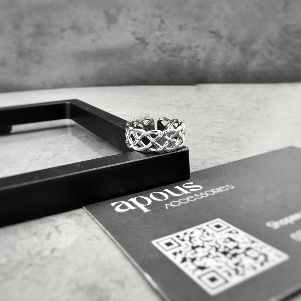 Nhẫn nam nữ Chéo Hình Lưới Freesize N060 - Thép Titan - Phụ kiện trang sức Unisex Apous