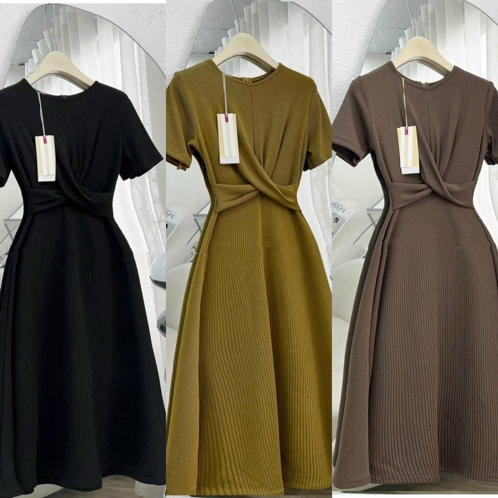 Váy Liền Thân, Váy Tăm Chân Xòe, Xoắn Ngực, Có Khóa Sau, Ảnh Thật Shop Chụp