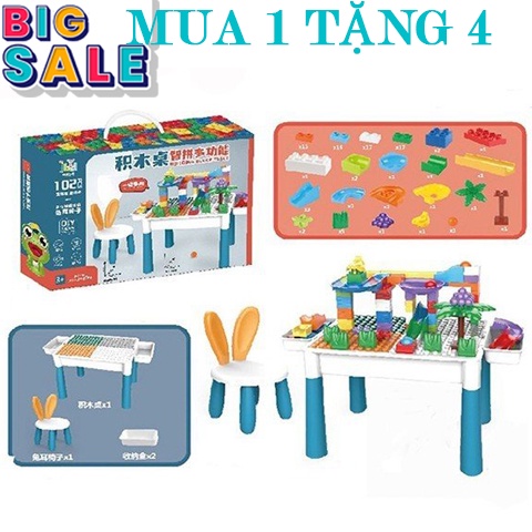Bộ bàn ghế cho bé loại to hộp xịn cho bé tặng kèm102 chi tiết lắp ghép