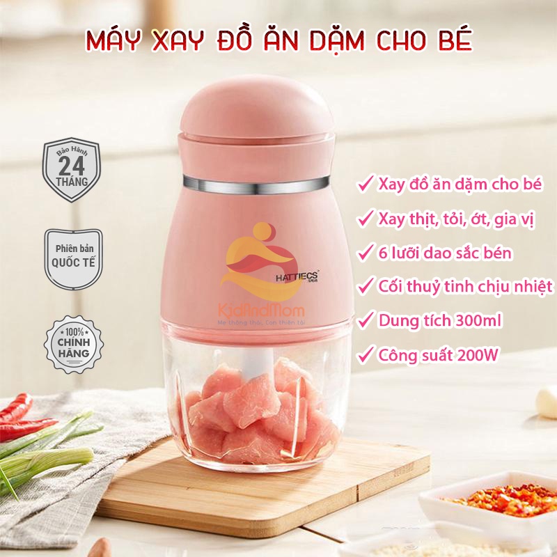 Máy xay cầm tay đa năng KidAndMom Hattiecs cho bé ăn dặm bản nâng cấp 6 lưỡi dao