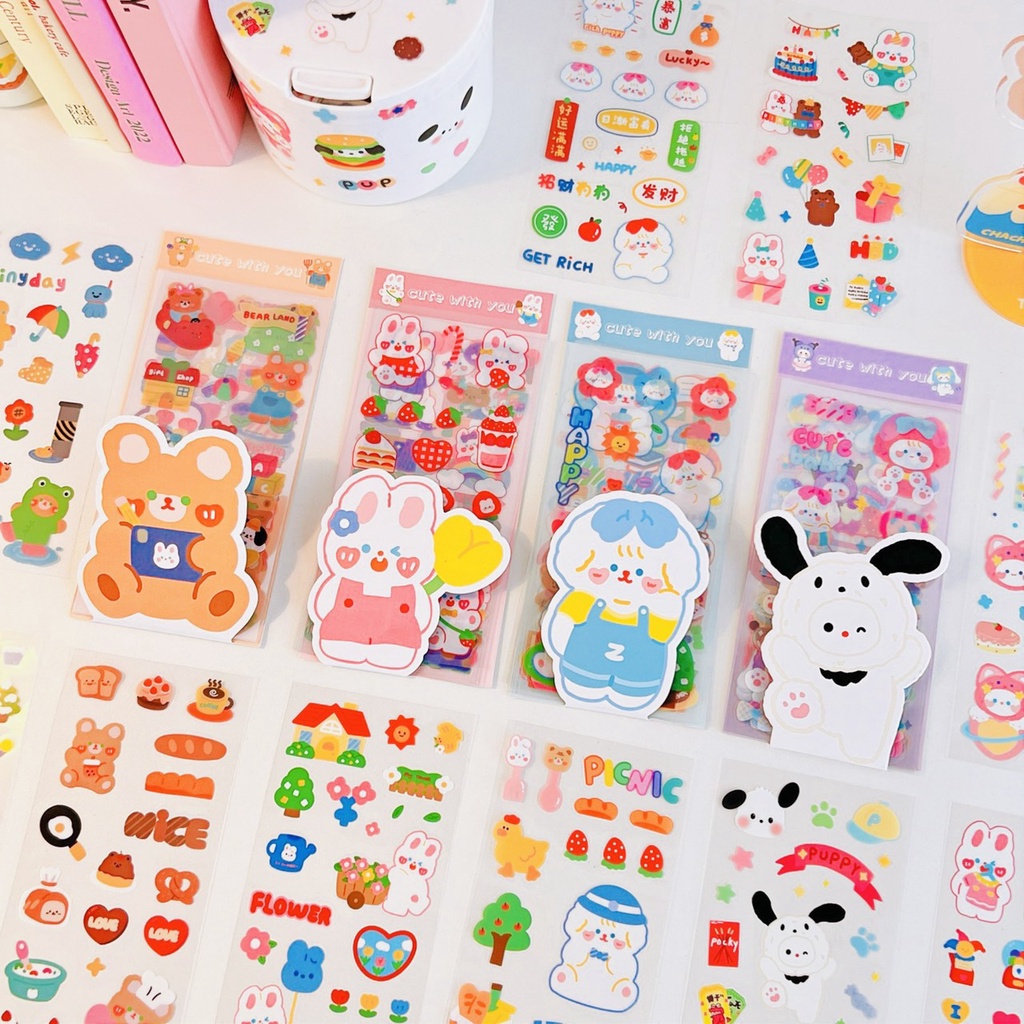 Set Sticker 10 tấm lớn sticker hinh Gấu Thỏ Chó Siêu Dễ Thương