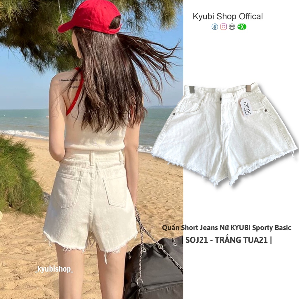 Quần short jean nữ trắng vải denim rách bền đẹp dễ phối đồ (Nhiều mẫu) - quần sọt lưng cao đi biển dã ngoại KYUBI SOJ21