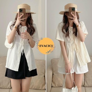 Áo sơ mi babydoll cộc tay buộc dây nơ 2 màu xinh xắn