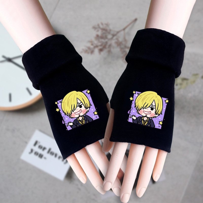 Găng tay len đen in hình nhân vật ONE PIECE Đảo Hải Tặc ver Vuông anime chibi thời trang ấm áp xinh xắn