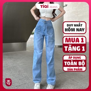 Quần jean nữ ống rộng suông cạp lệch tiqi jeans b2-239