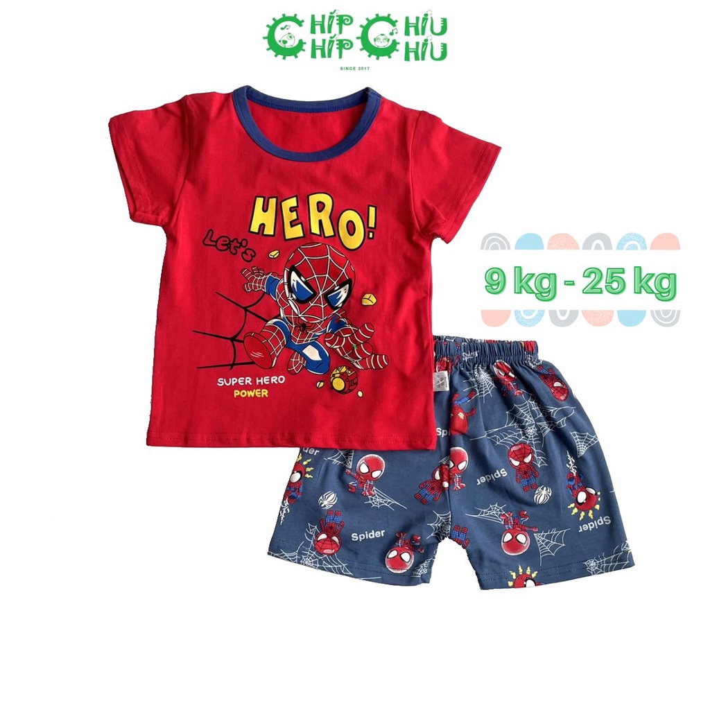 Bộ siêu nhân bé trai, quần áo trẻ em mùa hè chất cotton - Spiderman áo đỏ quần xanh - Chíp Chíp Chiu Chiu
