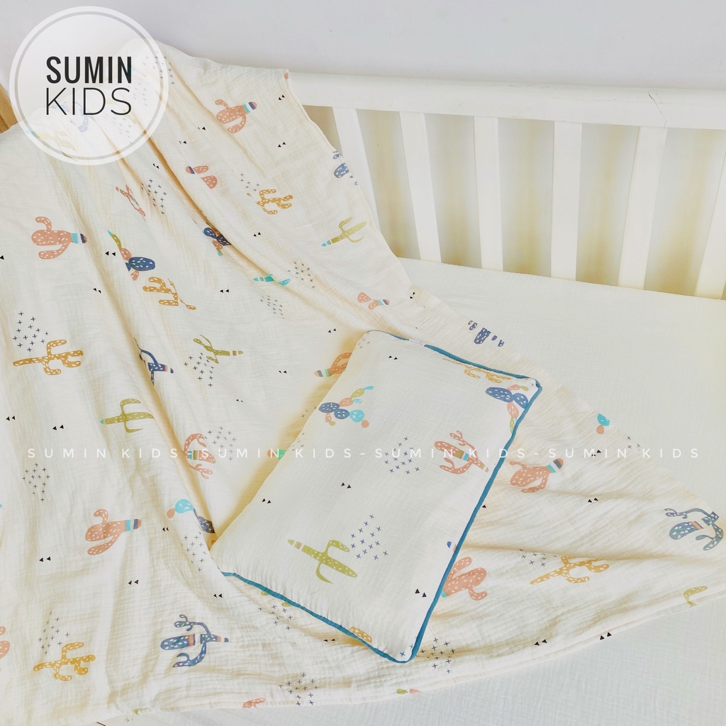 Set chăn gối cho bé vải xô Muslin Organic SUMIN