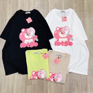 [ Rẻ vô địch ] Áo Thun Form Rộng Cotton Khô 3158 In Hình Gấu Hồng Lotso 4
