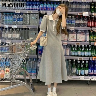 Mushiqi Đầm Midi Ngắn Tay Màu Trơn Ôm Dáng Phong Cách Hong Kong Thời Trang Mùa Hè Cho Nữ