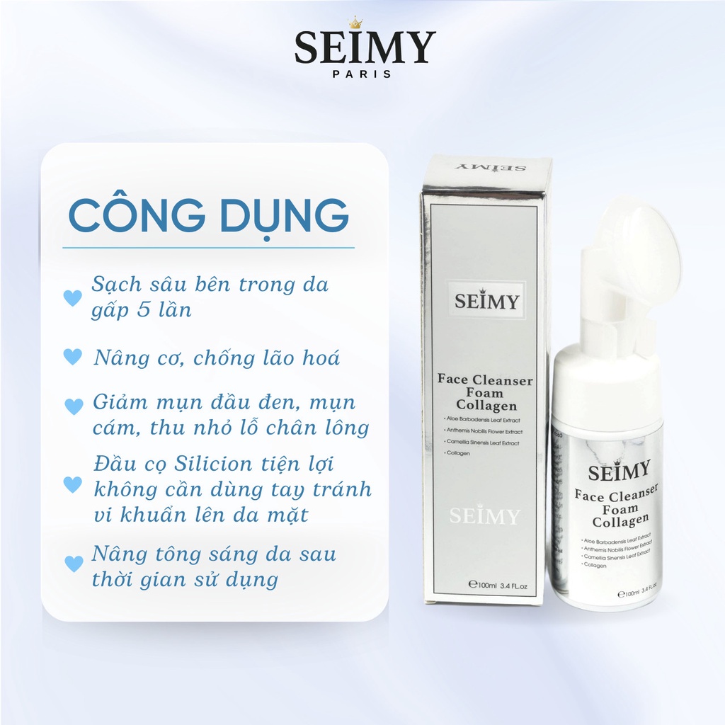 Sữa rửa mặt Seimy - Face Cleanser Foam Collagen tạo bọt 100ml