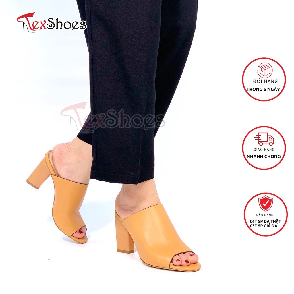 Guốc nữ da Ý cao cấp bản to gót trụ trendy VNXK TEX SHOES