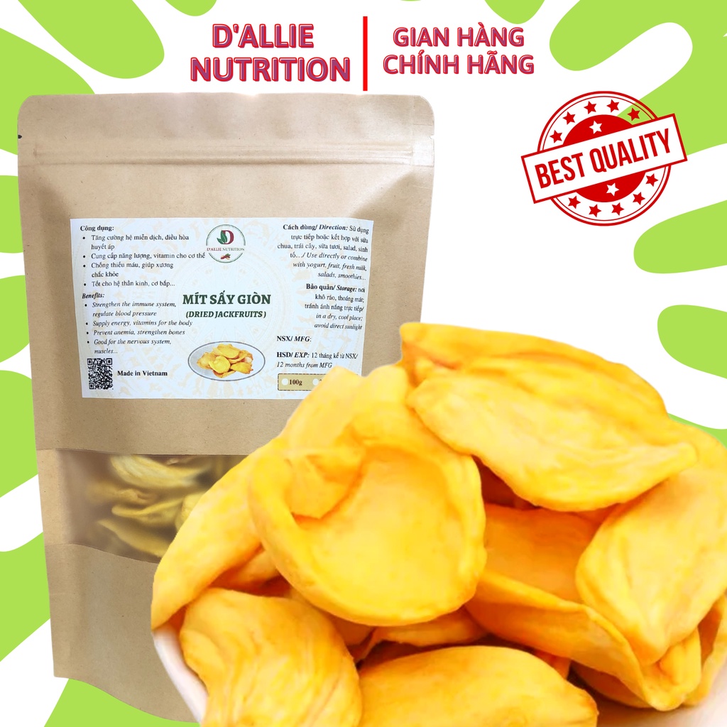 Mít Sấy Giòn cao cấp xuất khẩu giàu dinh dưỡng, ăn vặt, bổ sung năng lượng, ngọt tự nhiên D'ALLIE NUTRITION