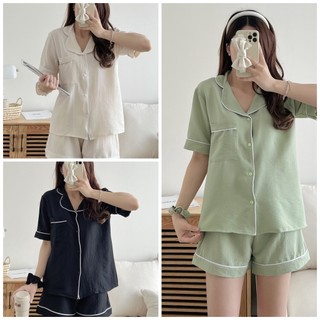 Bộ pyjama cộc chất đũi xốp túi ngực hè 2023 b1403234