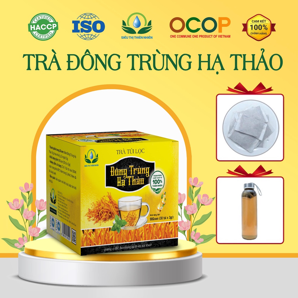 Trà Đông Trùng Hạ Thảo hộp 30 Túi Lọc x 3Gram Siêu Thị Thiên Nhiên