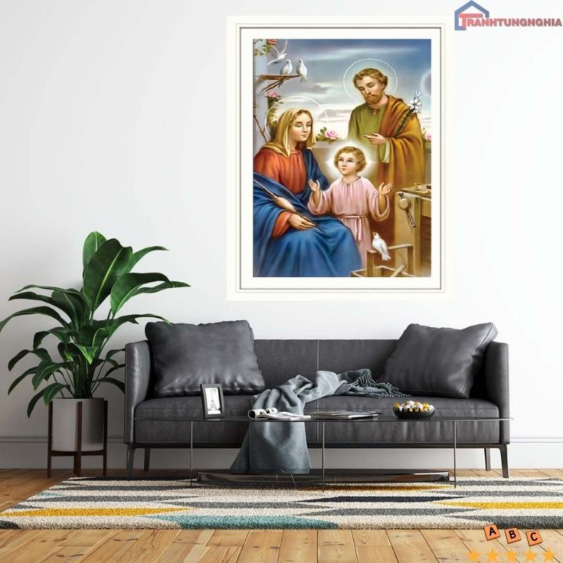 Tranh thêu chữ thập gia đình thánh gia 50cm x 67cm
