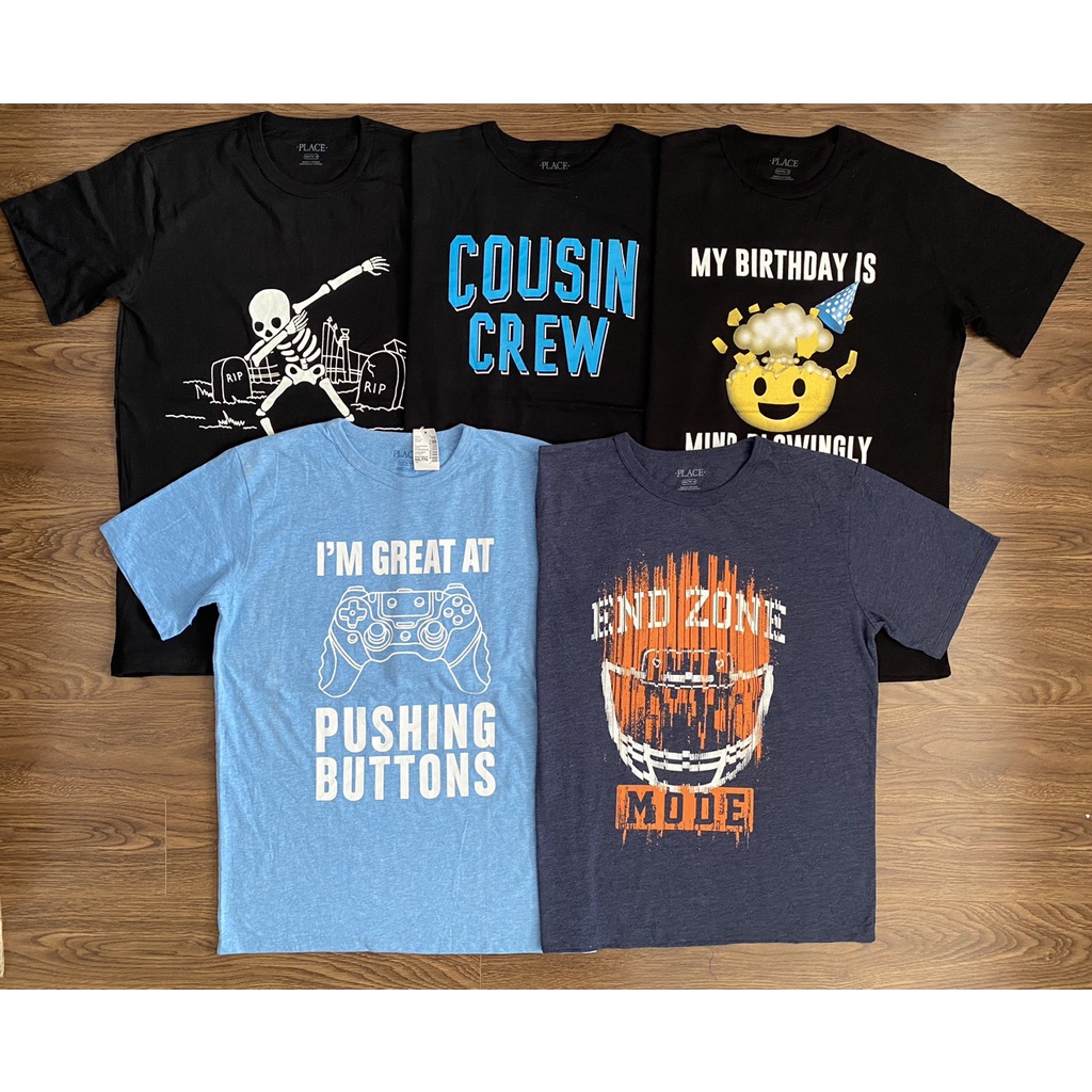 (33-55kg) T-shirt/ Áo thun cotton bé trai ngắn tay, in hình size đại, hàng xuất dư