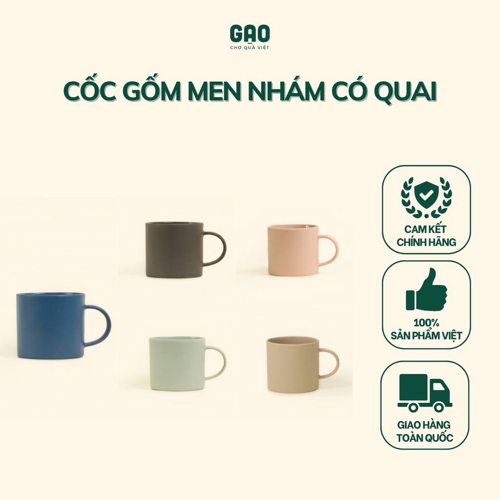 Cốc gốm men nhám có quai - Bát Tràng - 8.3x7.6cm