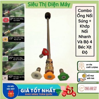 Combo ống nối dài súng rửa xe áp lực cao dài 35cm - 50cm . kèm khớp nối nhanh ren 14mm và bộ 4 béc phun các góc