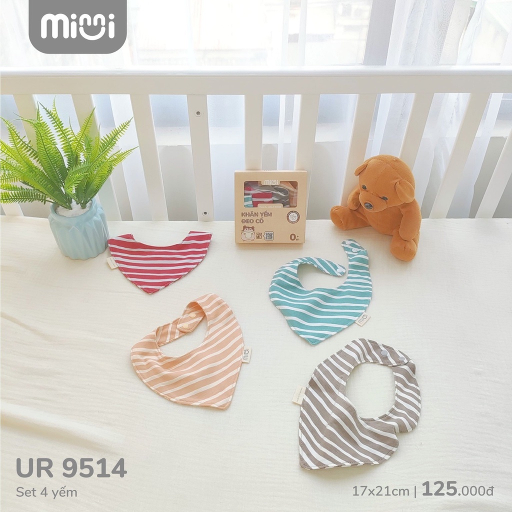 Yếm sơ sinh cho bé Ualarogo set 4 chiếc vải sợi tre BAMBOO mềm mịn thoáng khí co giãn cúc bấm 9514