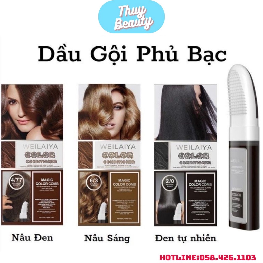Dầu Gội Phủ Bạc Weilaiya 100ml, Dầu Gội Nhuộm Tóc Đen Vàng Nâu Dưỡng Tóc Bóng Mượt ,Bền Màu ,Chắc Khỏe