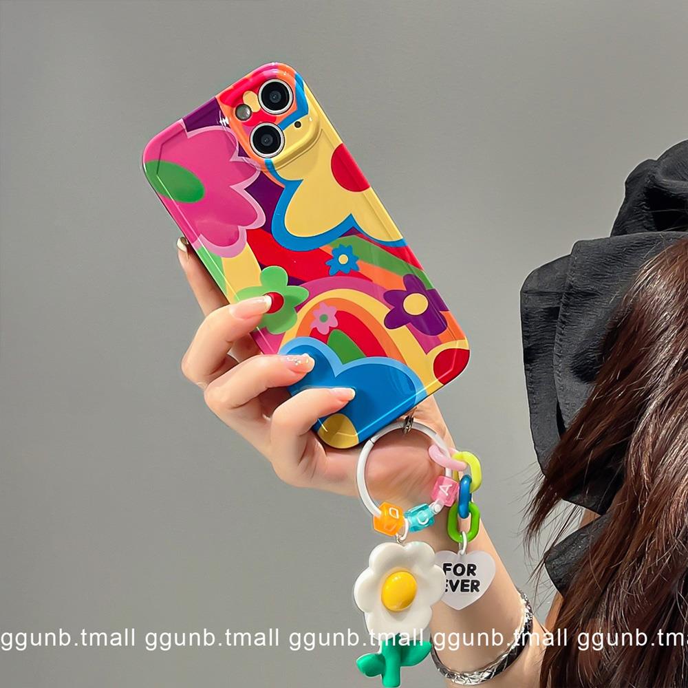 Ốp Điện Thoại Trong Suốt Họa Tiết Hoa Vàng Phong Cách graffiti Kèm Vòng Tay Cho Huawei mate50pro p50 / p4