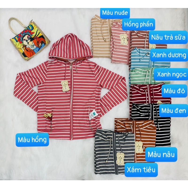 Áo khoác chống nắng sọc 5 túi 10 màu pastel