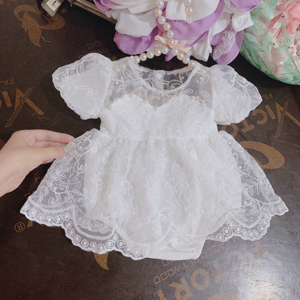 Body Váy Ren Trắng Cho Bé Gái Từ 4kg Đến 11kg Tặng Kèm Mũ Xinh Dịp Sinh Nhật, Thôi Nôi, Đầy Tháng