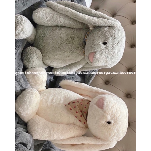 Thỏ bông trắng kem lông mịn cao cấp size to 60cm kèm yếm hoa dễ thương thú nhồi bông quà tặng|Gauxinhcorner