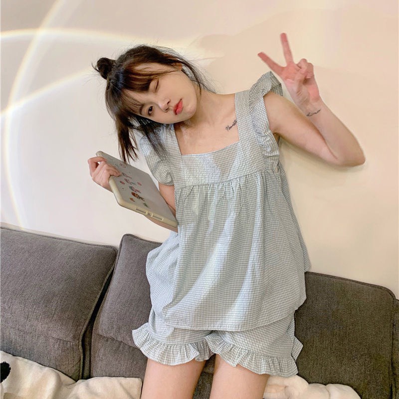 Bộ ngủ cộc tay mùa hè phong cách dễ thương, đồ ngủ pyjama siêu thoáng mát