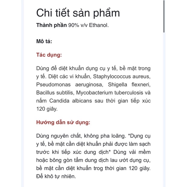 Cồn trắng 90 độ vĩnh phúc 1000ml