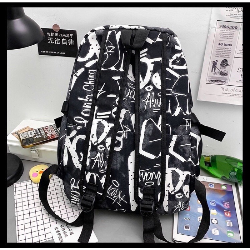 Balo Quảng Châu Phong Cách Graffity Độc Đáo Chất Vải Chống Thấm  | Balo Đi Học Bánh Mì Store