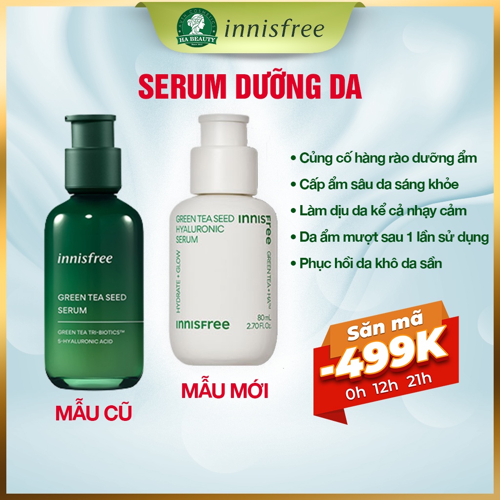 Tinh chất dưỡng ẩm ngừa chống lão hóa sớm kết hợp tinh chất trà xanh innisfree Green Tea Seed Serum 80 ml làm dịu da