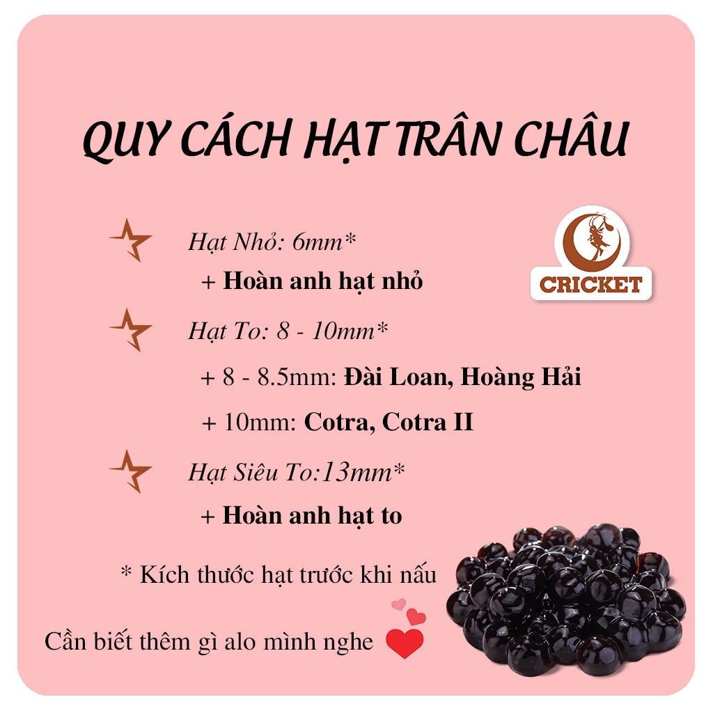 Trân Châu Đen Đài Loan Cao Cấp (1kg) - Trân Châu Caramel Ngon Hơn Trường Lạc, Wonderful, Nguyên Liệu Trà Sữa CRICKET