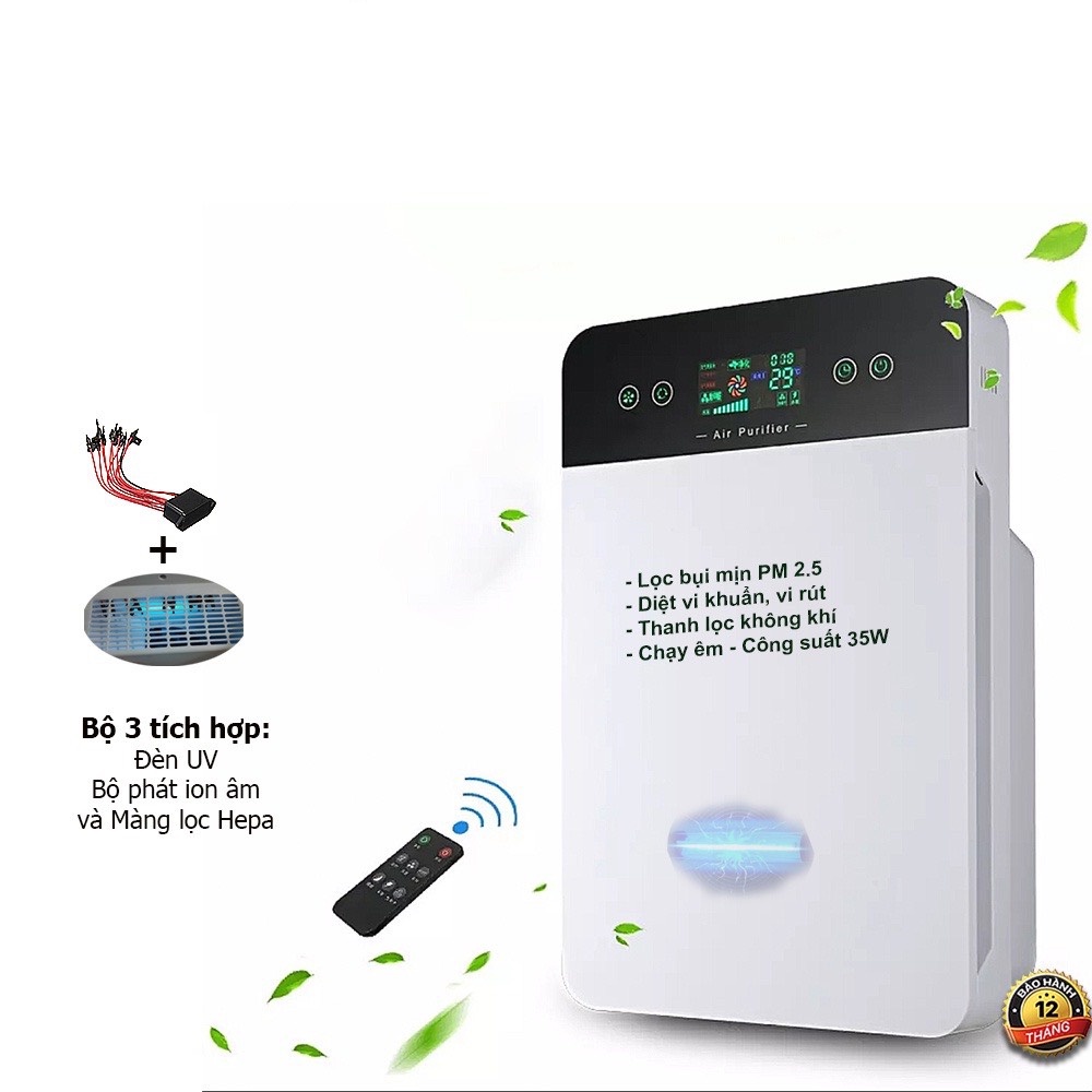 Máy Lọc Không Khí Air Purifier . Kết Hợp ion Âm và UV diệt Khuẩn Cùng Màng Lọc Hepa Lọc Bụi Mịn PM2.5