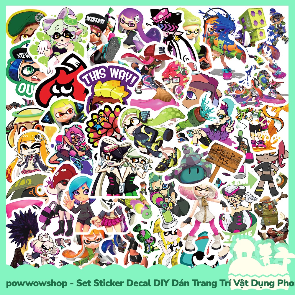 [Sẵn VN - Hỏa Tốc] Set Bộ 50 Miếng Sticker DIY Chống Thấm Nước Dán Trang Trí Vật Dụng Phong Cách Nhân Vật Game Splatoon