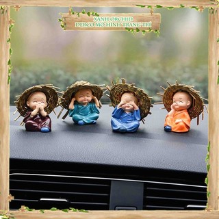 Bộ tượng bốn chú tiểu tứ không bằng gốm sứ bộ tượng chú tiểu hòa thượng tứ không - bộ tượng 4 tư thế , trang trí xe hơi,