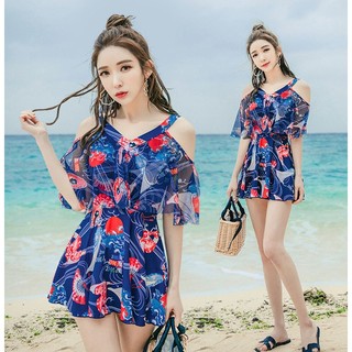 (Thun Lạnh) Đồ Bơi Nữ, Váy ĐI Biển Kín Đáo Tay Bèo - Hàng Quảng Châu Cao Cấp