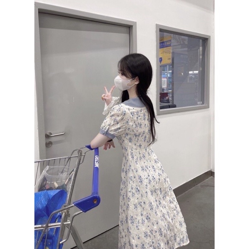 Đầm Chiffon Tay Phồng Cổ Búp Bê In Họa Tiết Hoa Phong Cách Pháp Thời Trang Mùa Hè Xinh Xắn Cho Nữ