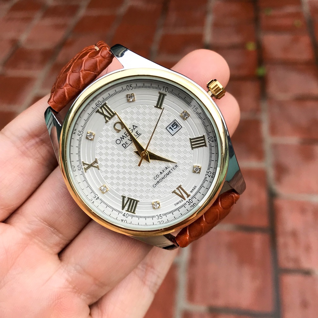 Đồng hồ nam omega dây da cao cấp  cực bền chính hãng BH 24 tháng