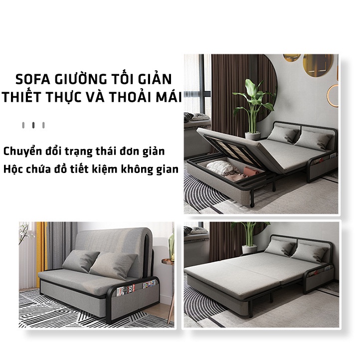Giường sofa gấp gọn , giường sắt , giường ngủ thông minh có ngăn chứa đồ ( Rông 1m5 - Dài 1m9 ) tặng kèm 2 gối | BigBuy360 - bigbuy360.vn