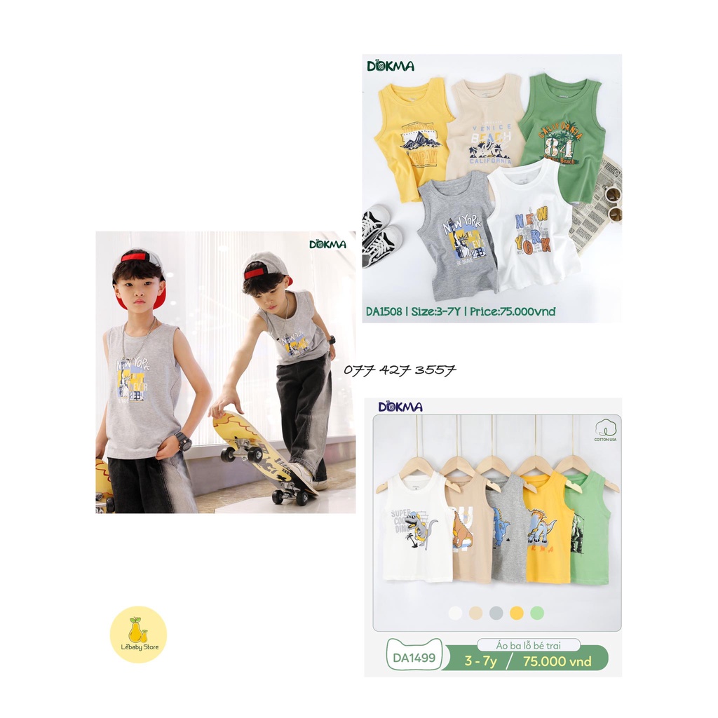 Áo ba lỗ / sát nách in hình cho bé trai